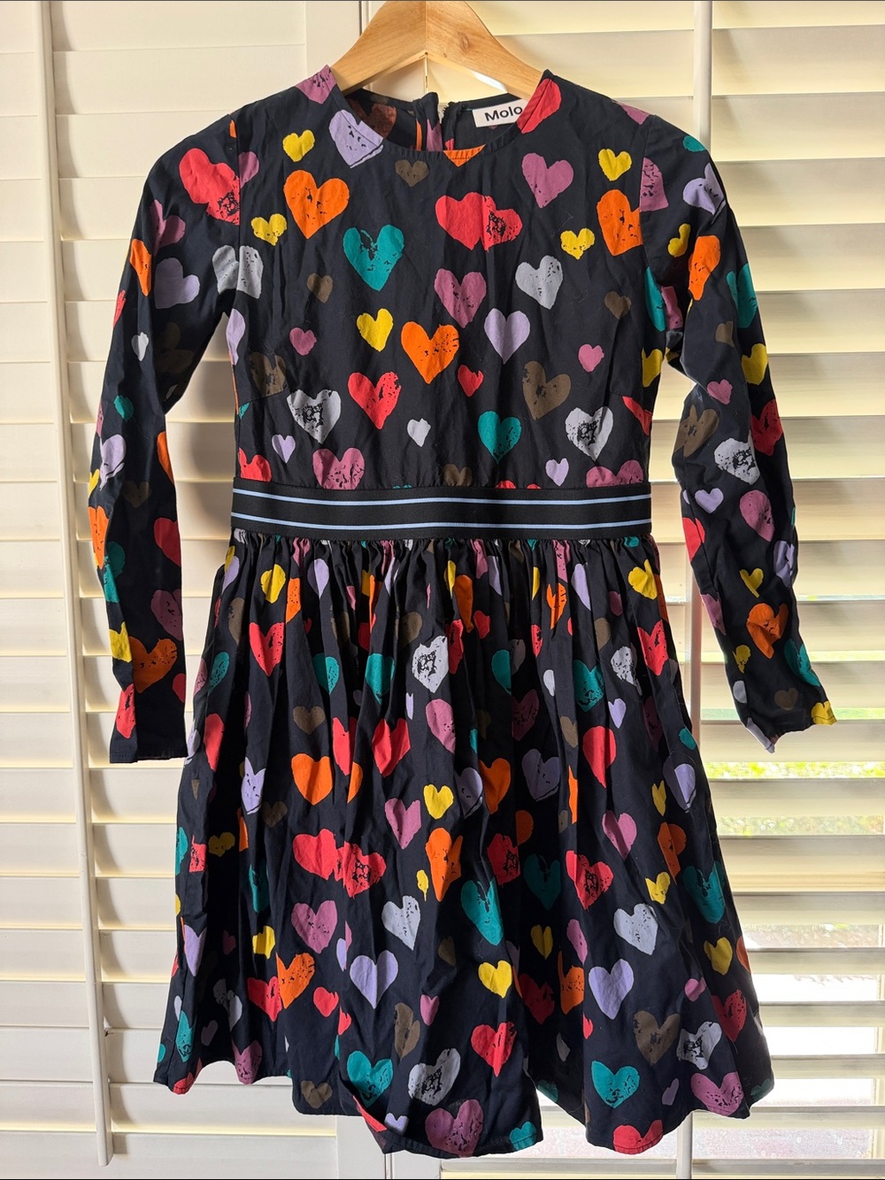 Molo Black Dress with Multicolor Heart Print